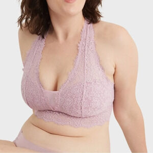 Aerie AE Eyelash Plunge Lace Bralette Pink Lavender Purple Wireless XS
